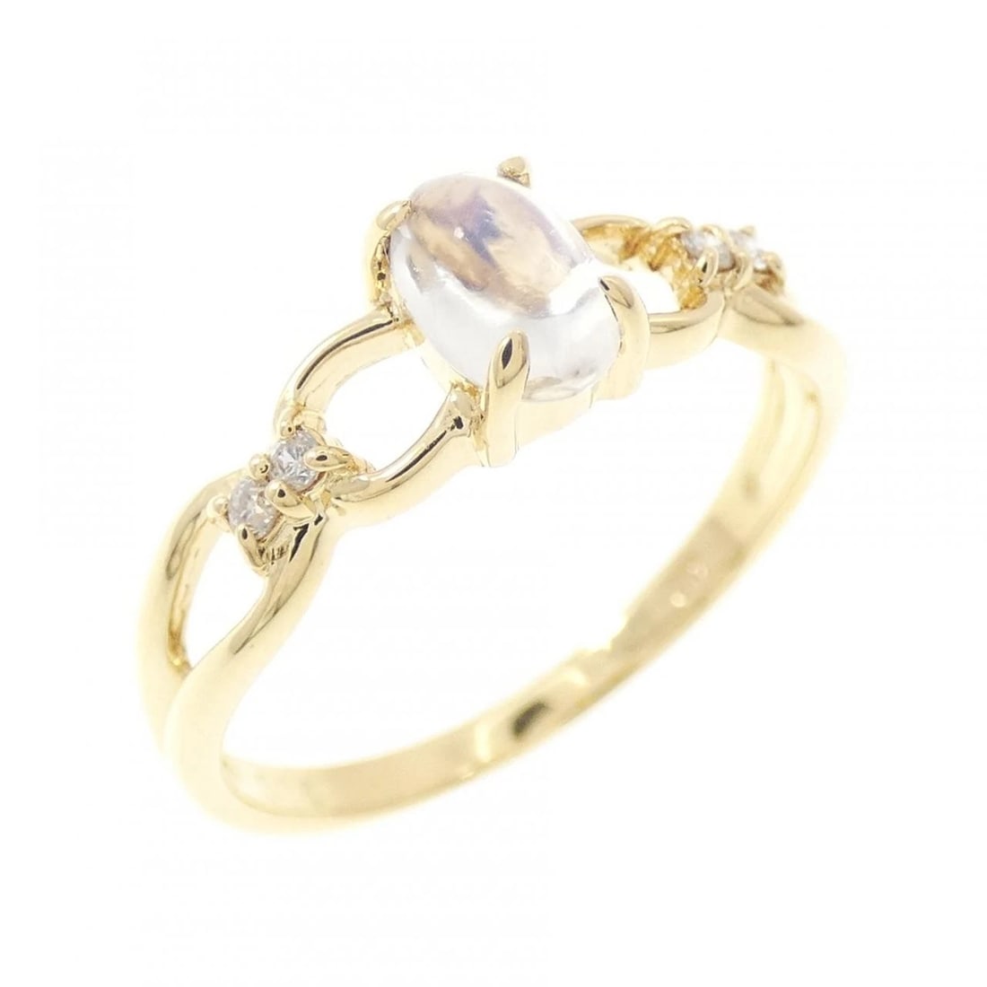 K18YG MOONSTONE RING: K18YG Moonstone Ring Brand: Unbranded Type/Style: Moonstone Ring Material: K18 yellow gold, Main Stone Natural Color: YG Size: US5 1/4 Accessories: None Accessories Notice: When purchasing
