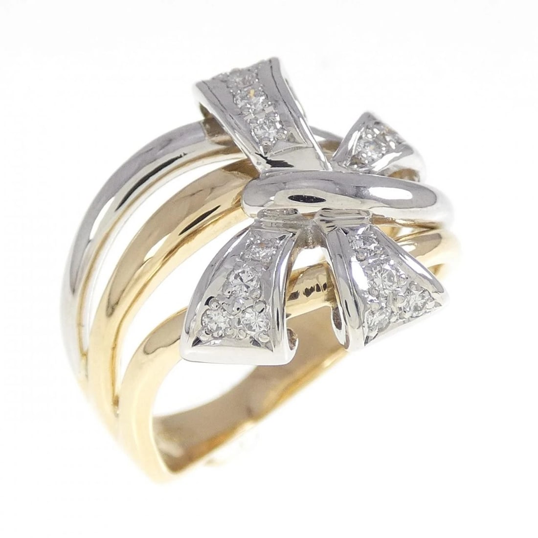 K18YG/PT900 RIBBON DIAMOND RING: K18YG/PT900 Ribbon Diamond Ring Brand: Unbranded Type/Style: Diamond Ring Material: 18k yellow gold / Platinum 900, Main Stone Natural Color: YG Size: US6 1/2 Accessories: None Accessories Notice: