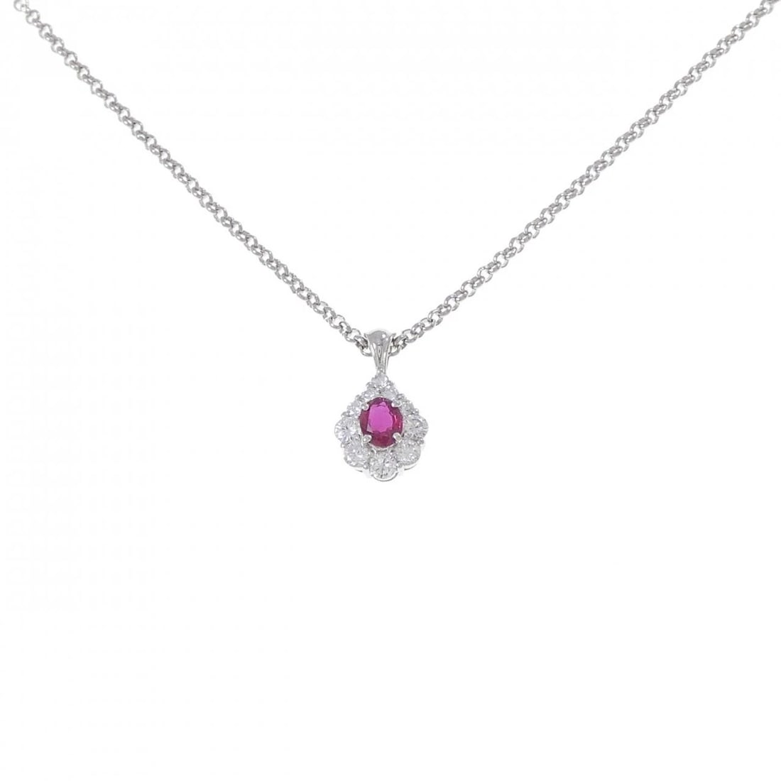 PT900/PT850 RUBY NECKLACE: PT900/PT850 Ruby Necklace Brand: Unbranded Type/Style: Ruby Necklace Material: Platinum900/Platinum850, Main Stone Ruby Color: Platinum Size: Length: 40cm Pendant length approx. x width approx.: 15.0m