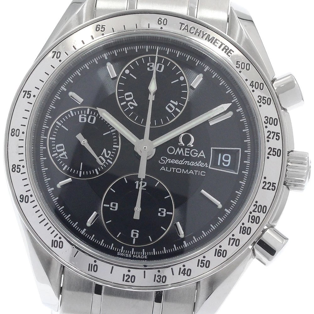 OMEGA SPEEDMASTER DATE CHRONOGRAPH AUTOMATIC WATCH: OMEGA Speedmaster Date Chronograph Automatic Watch Brand: OMEGA Type/Style: Wristwatch Material: Band Material Stainless Steel, Case Material Stainless Steel Color: Dial Color black Size: Case Size