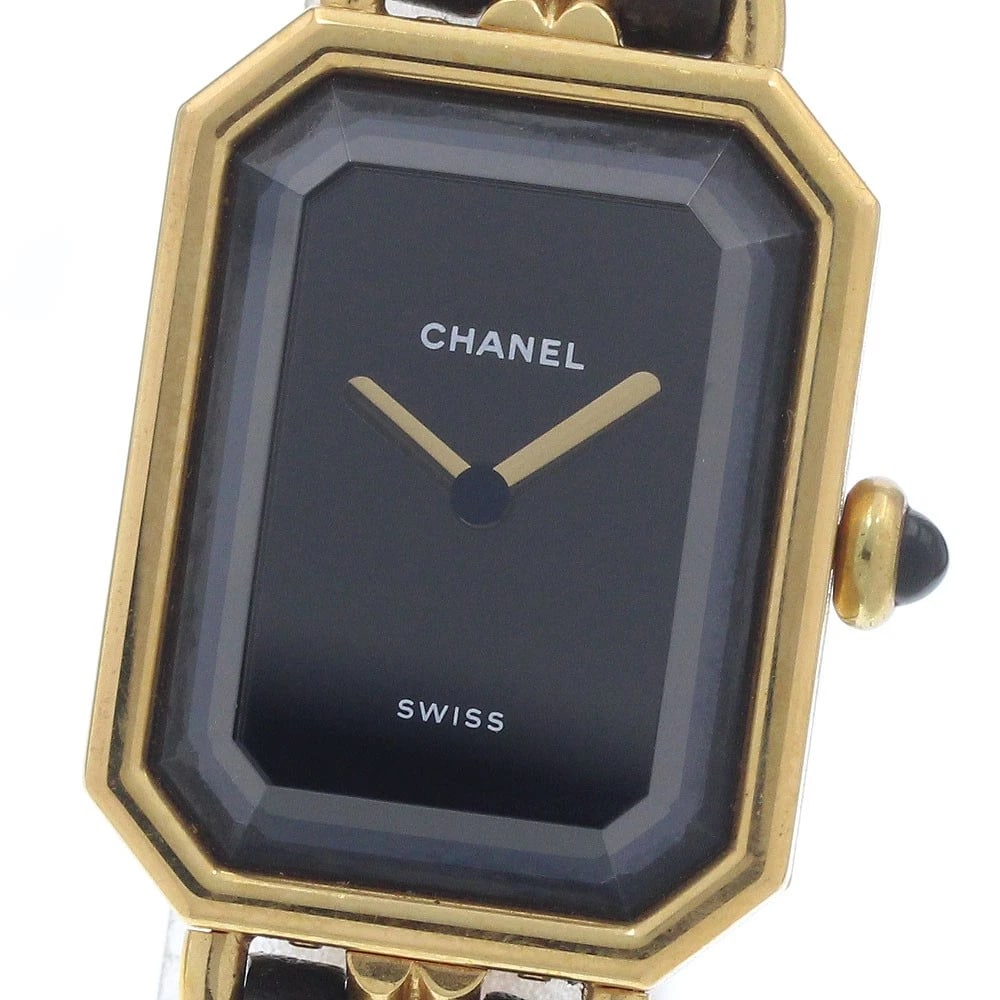 CHANEL PREMIERE M BLACK DIAL QUARTZ WATCH: CHANEL Premiere M black Dial Quartz Watch Brand: CHANEL Type/Style: Wristwatch Material: Band Material Stainless Steel / Gold Plated / Leather, Case Material Stainless Steel/Gold Plated Color: Dial Co