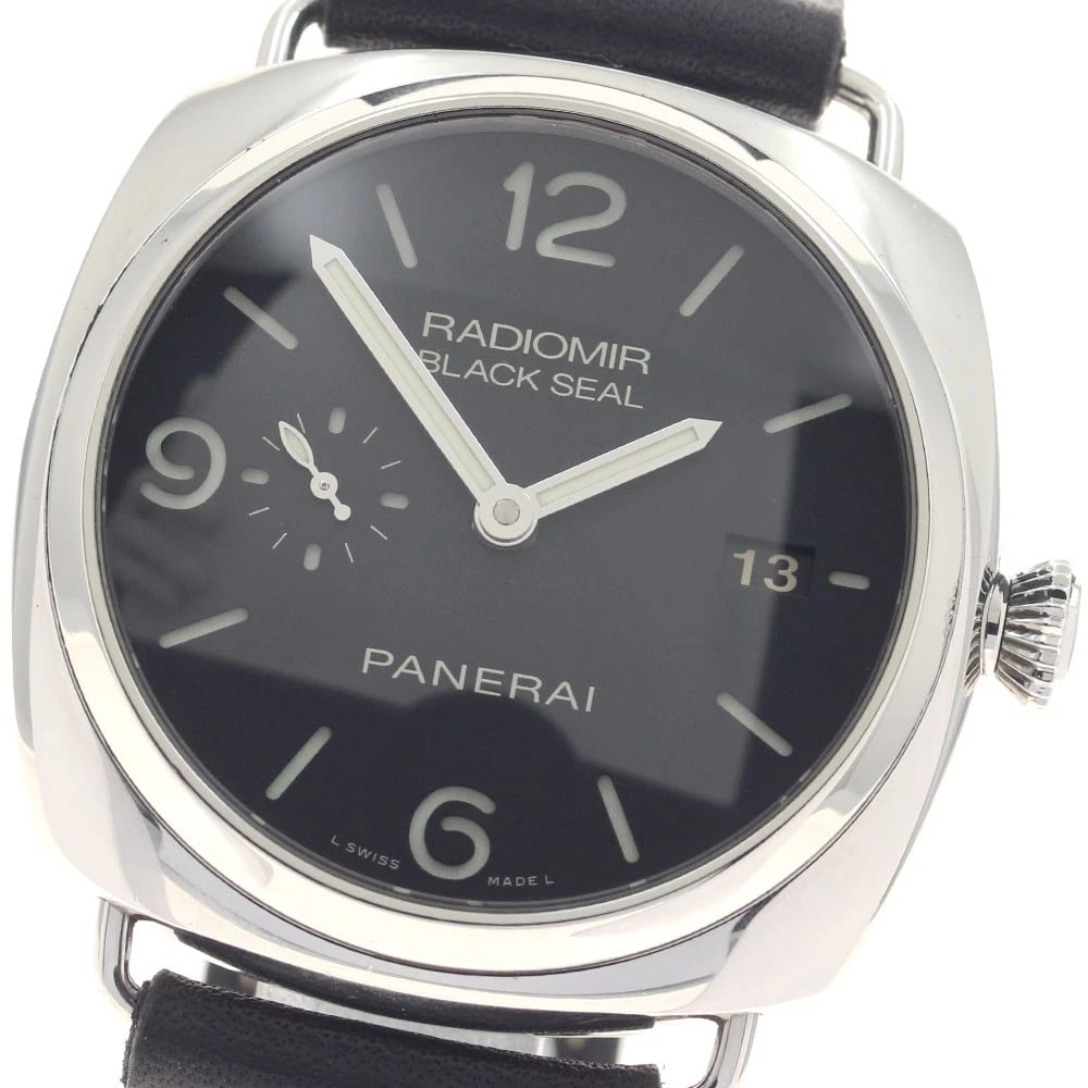 PANERAI RADIOMIR BLACK SEAL DATE SMALL WATCH: PANERAI Radiomir Black Seal Date Small Watch Brand: PANERAI Type/Style: Wristwatch Material: Band Material leather, Case Material Stainless Steel Color: Dial Color black Size: Case Size About44mm