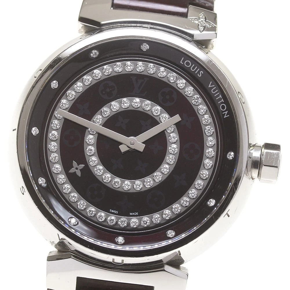 LOUIS VUITTON TAMBOUR DIAMON GM DIAMOND DIAL QUARTZ WATCH: LOUIS VUITTON Tambour Diamon GM diamond dial Quartz Watch Brand: LOUIS VUITTON Type/Style: Wristwatch Material: Band Material Leather / enamel, Case Material Stainless Steel Color: Dial Color