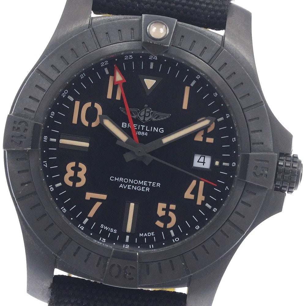 BREITLING AVENGER GMT NIGHT MISSION BLACK DIAL AUTOMATIC WATCH: BREITLING Avenger GMT Night Mission black Dial Automatic Watch Brand: BREITLING Type/Style: Wristwatch Material: Band Material Leather / nylon, Case Material titanium Color: Dial Color black Size:
