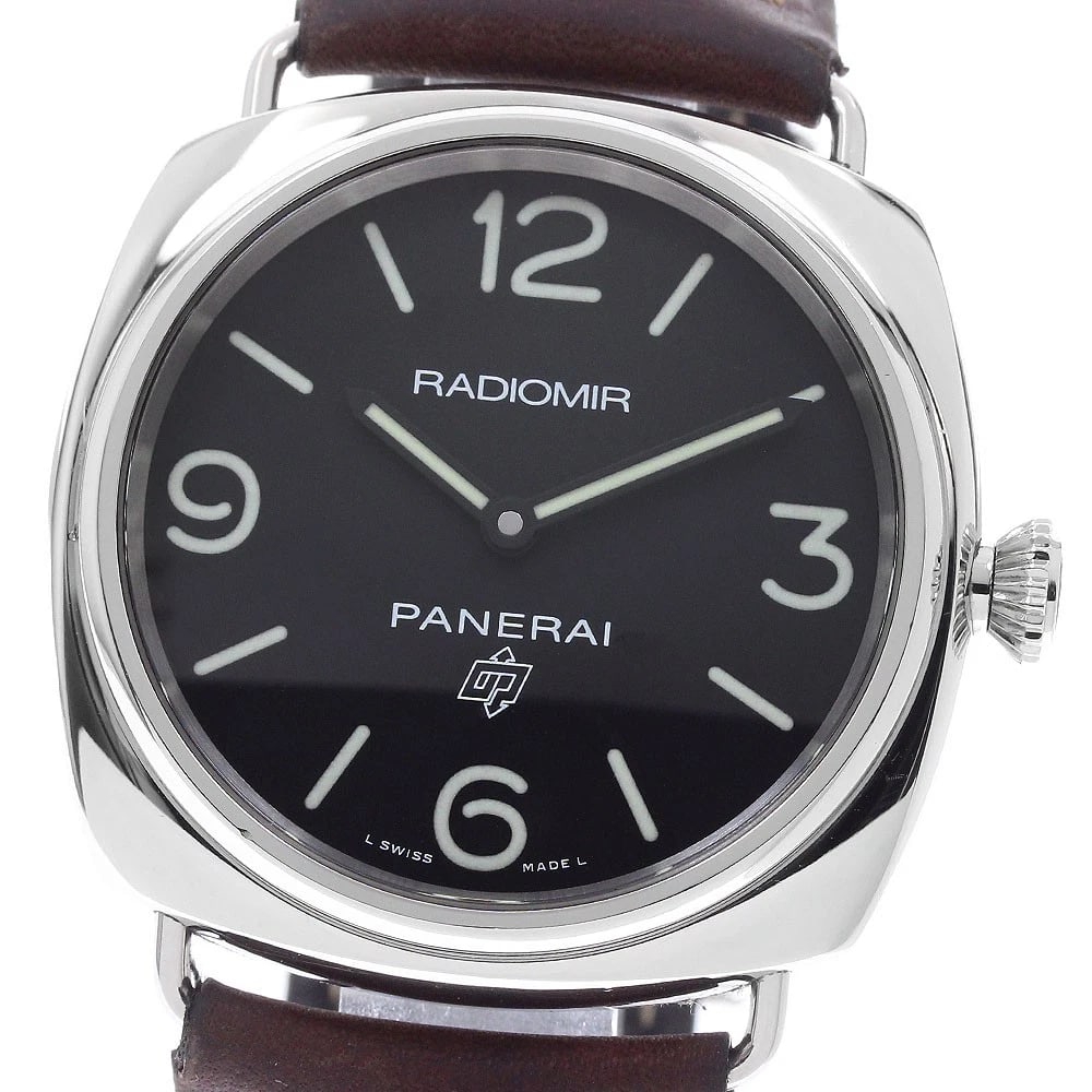 PANERAI RADIOMIR BASE LOGO ACCIAIO HAND WINDING WATCH: PANERAI Radiomir Base Logo Acciaio Hand Winding Watch Brand: PANERAI Type/Style: Wristwatch Material: Band Material leather, Case Material Stainless Steel Color: Dial Color black Size: Case Size