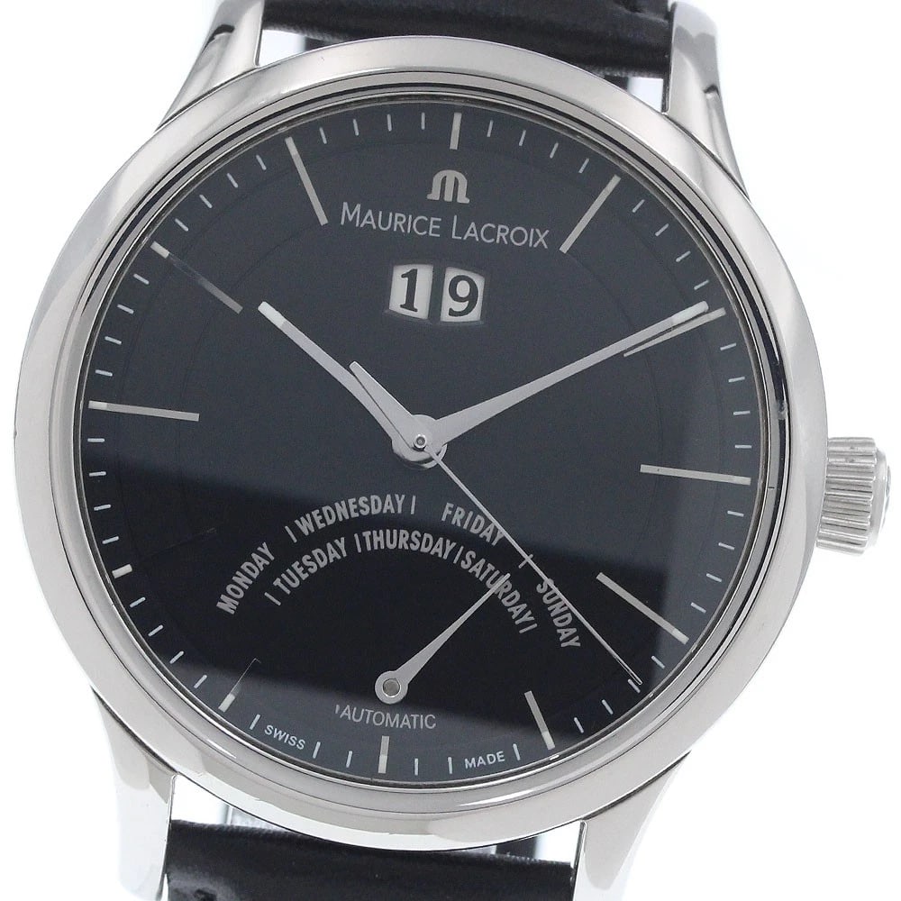MAURICE LACROIX LE CLASSIQUE DAY RETROGRADE WATCH: MAURICE LACROIX Le Classique Day Retrograde Watch Brand: MAURICE LACROIX Type/Style: Wristwatch Material: Band Material leather, Case Material Stainless Steel Color: Dial Color black Size: Case Size