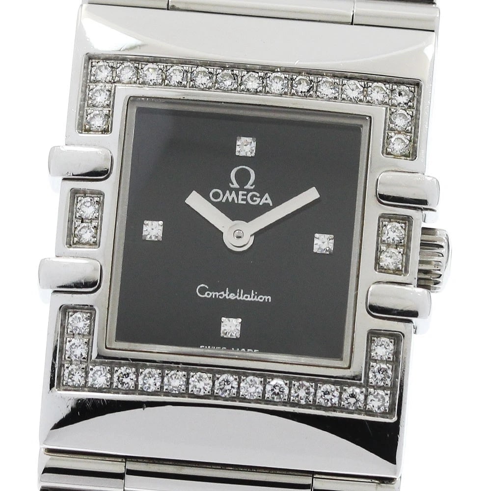 OMEGA CONSTELLATION CARRE QUADRA BLACK DIAL QUARTZ WATCH: OMEGA Constellation Carre Quadra black Dial Quartz Watch Brand: OMEGA Type/Style: Wristwatch Material: Band Material Stainless Steel, Case Material Stainless Steel Color: Dial Color black Size: Case S
