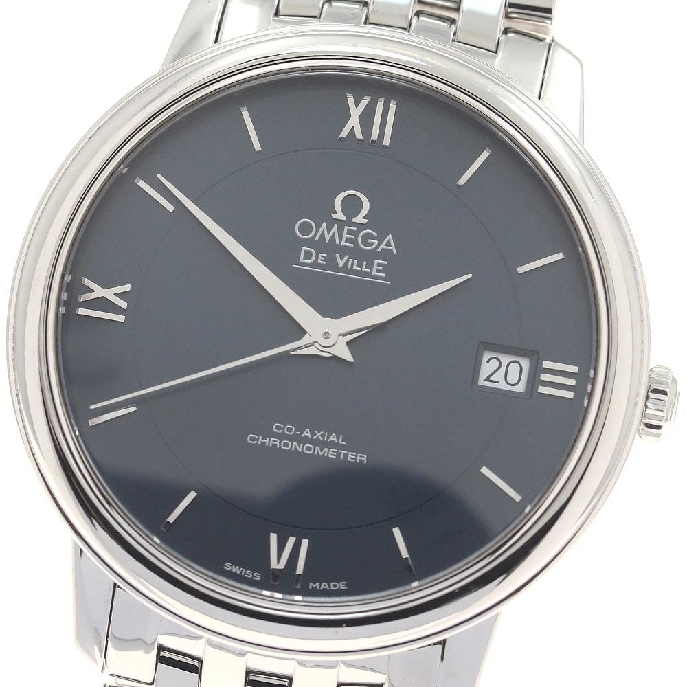OMEGA DE VILLE PRESTIGE DATE CO-AXIAL WATCH: OMEGA De Ville Prestige Date Co-Axial Watch Brand: OMEGA Type/Style: Wristwatch Material: Band Material Stainless Steel, Case Material Stainless Steel Color: Dial Color Navy Size: Case Size About37mm 