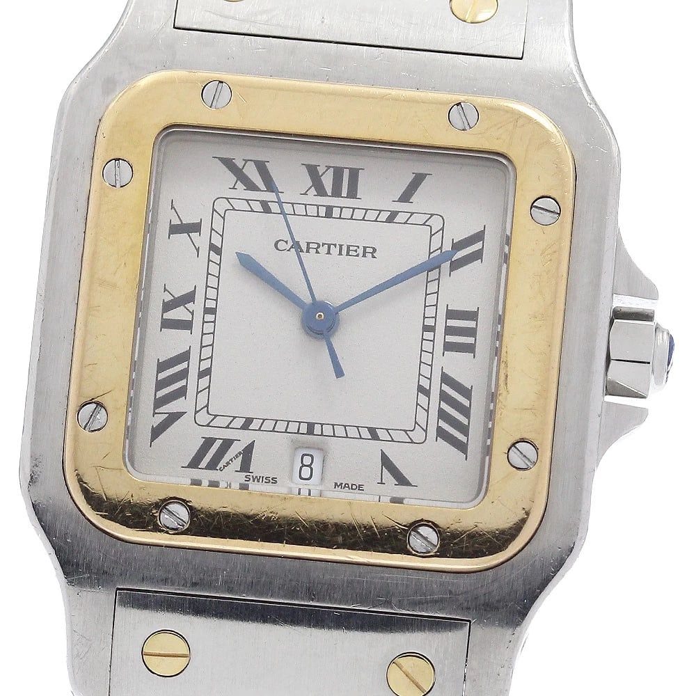 CARTIER SANTOS GALBEE LM DATE YG BEZEL WATCH: CARTIER Santos Galbee LM Date YG bezel Watch Brand: CARTIER Type/Style: Wristwatch Material: Band Material Stainless Steel/YG, Case Material Stainless Steel/YG Color: Dial Color beige Size: Case Size 