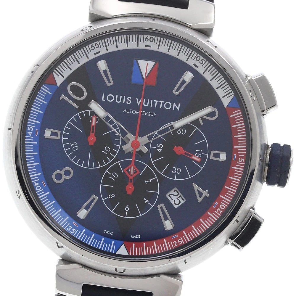 LOUIS VUITTON TAMBOUR REGATTA AUTOMATIC BLUE DIAL WATCH: LOUIS VUITTON Tambour Regatta Automatic blue Dial Watch Brand: LOUIS VUITTON Type/Style: Wristwatch Material: Band Material rubber, Case Material Stainless Steel Color: Dial Color blue Size: Case Size