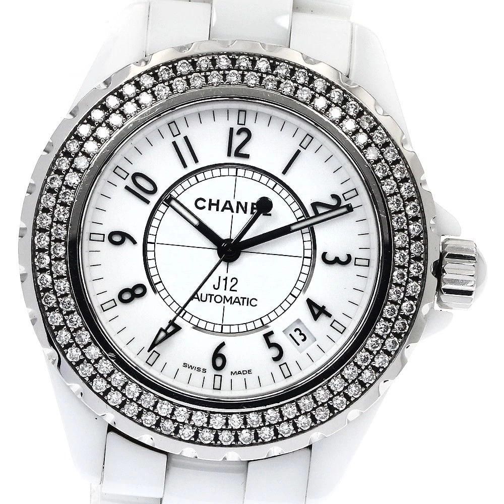 CHANEL J12 DIAMOND BEZEL WHITE CERAMIC WHITE DIAL WATCH: CHANEL J12 Diamond bezel white ceramic white Dial Watch Brand: CHANEL Type/Style: Wristwatch Material: Band Material Stainless Steel / ceramic, Case Material Stainless Steel / ceramic Color: Dial