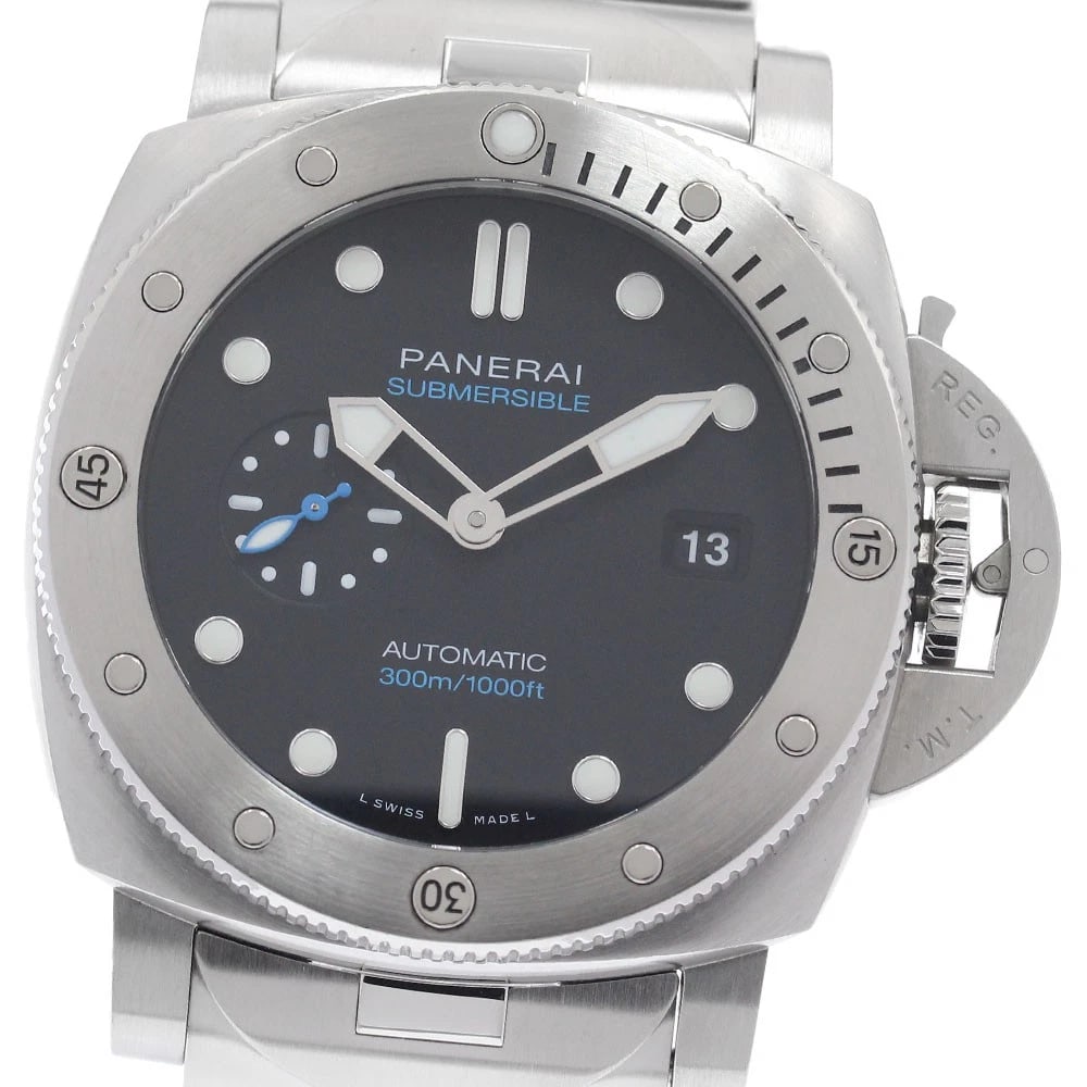 PANERAI SUBMERSIBLE QUARANTA QUATTRO DATE AUTOMATIC WATCH: PANERAI Submersible Quaranta Quattro Date Automatic Watch Brand: PANERAI Type/Style: Wristwatch Material: Band Material Stainless Steel, Case Material Stainless Steel Color: Dial Color black Size: