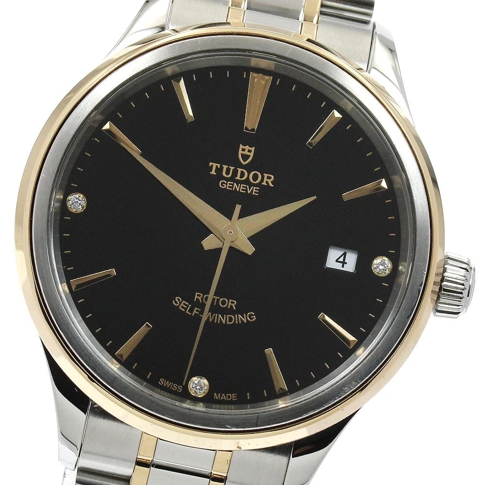 TUDOR STYLE TONE DIAMOND BLACK DIAL AUTOMATIC WATCH: TUDOR style tone diamond black Dial Automatic Watch Brand: TUDOR Type/Style: Wristwatch Material: Band Material Stainless Steel/YG, Case Material Stainless Steel/YG Color: Dial Color black Size: Case