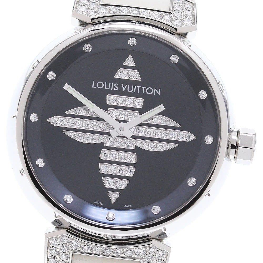 LOUIS VUITTON TAMBOUR FOREVER LUG DIAMOND QUARTZ WATCH: LOUIS VUITTON Tambour Forever lug diamond Quartz Watch Brand: LOUIS VUITTON Type/Style: Wristwatch Material: Band Material rubber, Case Material Stainless Steel Color: Dial Color Navy Size: Case Size