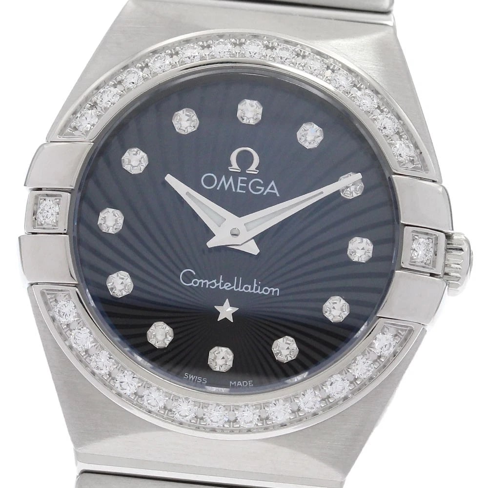 OMEGA CONSTELLATION DIAMOND BEZEL QUARTZ WATCH: OMEGA Constellation Diamond bezel Quartz Watch Brand: OMEGA Type/Style: Wristwatch Material: Band Material Stainless Steel, Case Material Stainless Steel Color: Dial Color black Size: Case Size