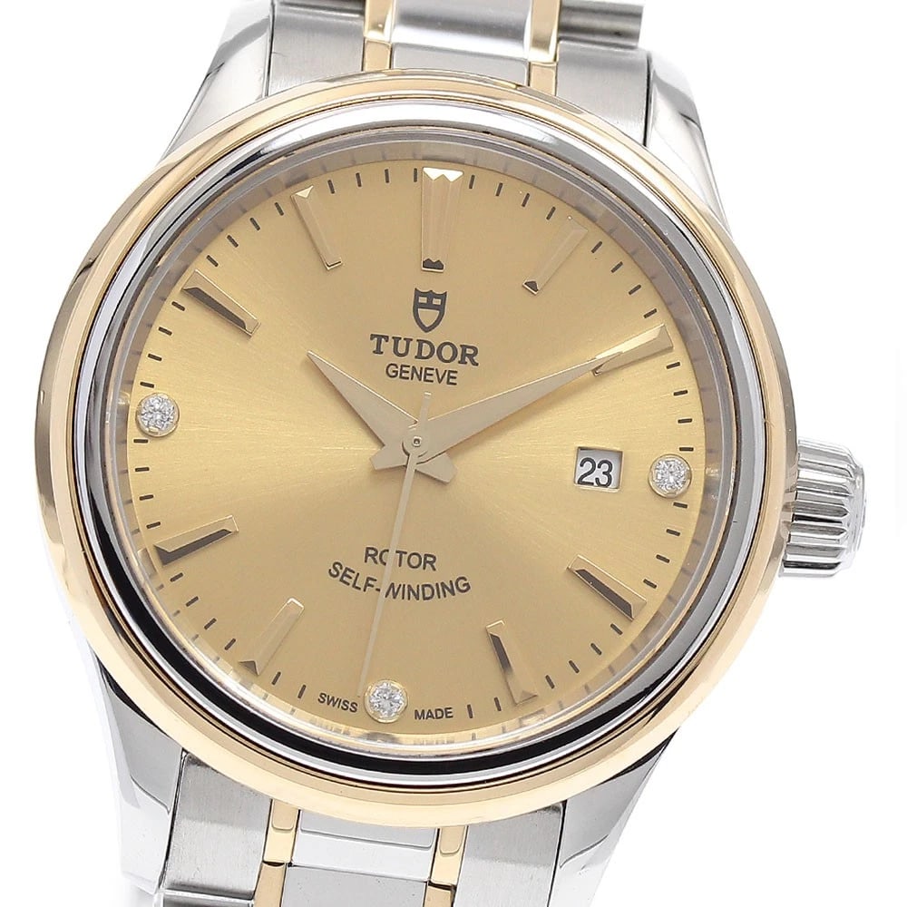 TUDOR STYLE DIAMOND YG TONE GOLD DIAL AUTOMATIC WATCH: TUDOR style diamond YG tone gold Dial Automatic Watch Brand: TUDOR Type/Style: Wristwatch Material: Band Material Stainless Steel/YG, Case Material Stainless Steel/YG Color: Dial Color gold Size: