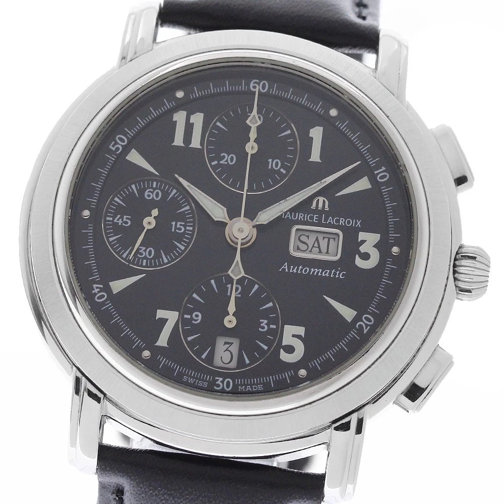 MAURICE LACROIX MASTERPIECE CHRONOGRAPH BLACK DIAL AUTOMATIC WATCH: MAURICE LACROIX Masterpiece Chronograph black Dial Automatic Watch Brand: MAURICE LACROIX Type/Style: Wristwatch Material: Band Material leather, Case Material Stainless Steel Color: Dial Color black