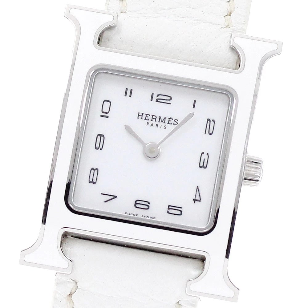 HERMES H WATCH WHITE DIAL QUARTZ WATCH: HERMES H watch white Dial Quartz Watch Brand: HERMES Type/Style: Wristwatch Material: Band Material leather, Case Material Stainless Steel Color: Dial Color white Size: Case Size About21mm (0.8inch)