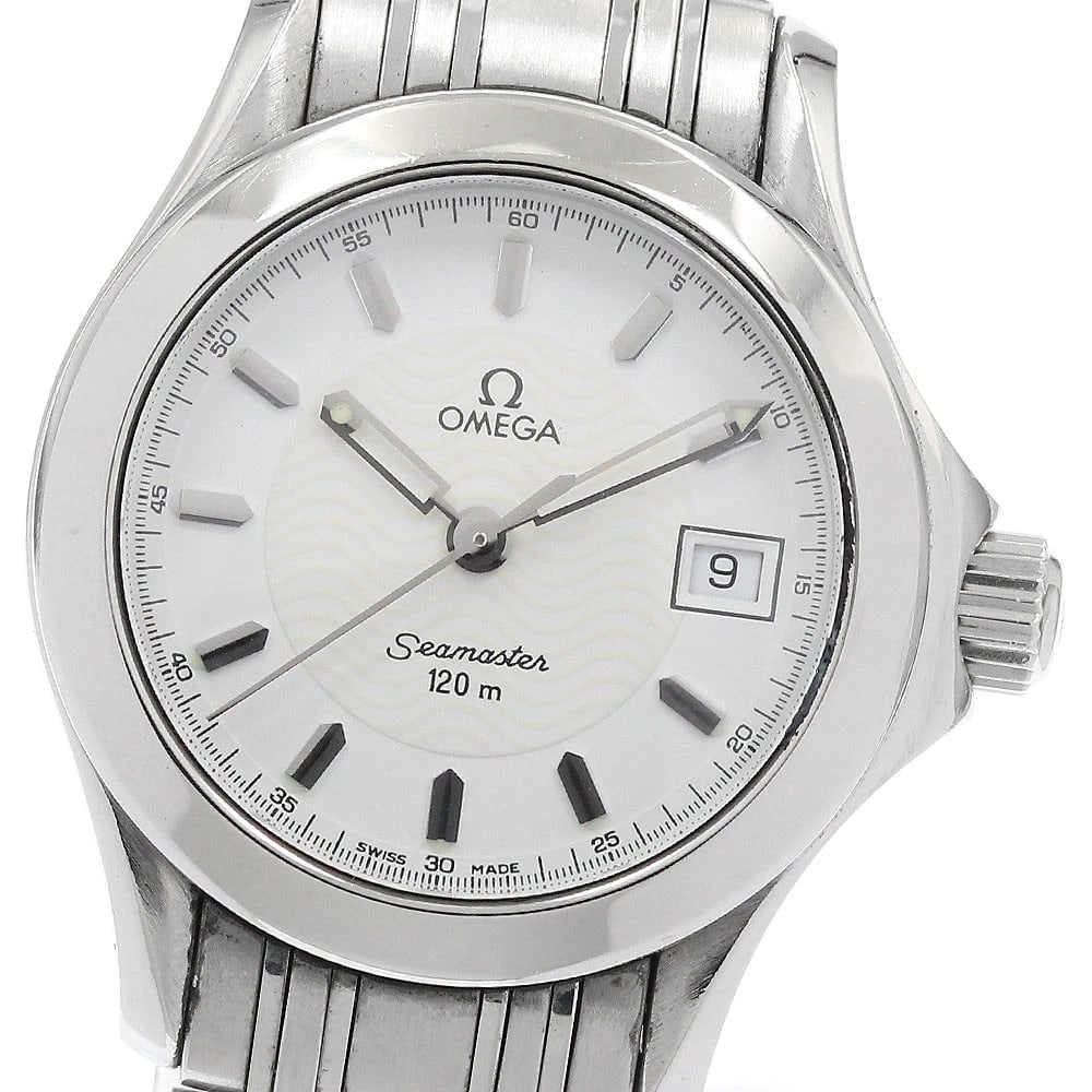 OMEGA SEAMASTER DATE WHITE DIAL QUARTZ WATCH: OMEGA Seamaster Date white Dial Quartz Watch Brand: OMEGA Type/Style: Wristwatch Material: Band Material Stainless Steel, Case Material Stainless Steel Color: Dial Color white Size: Case Size About28m
