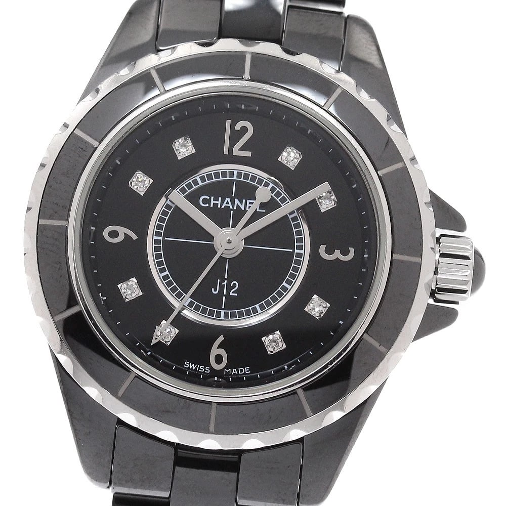 CHANEL J12 DIAMOND BLACK DIAL QUARTZ WATCH: CHANEL J12 diamond Black Dial Quartz Watch Brand: CHANEL Type/Style: Wristwatch Material: Band Material Stainless Steel / ceramic, Case Material Stainless Steel / ceramic Color: Dial Color black