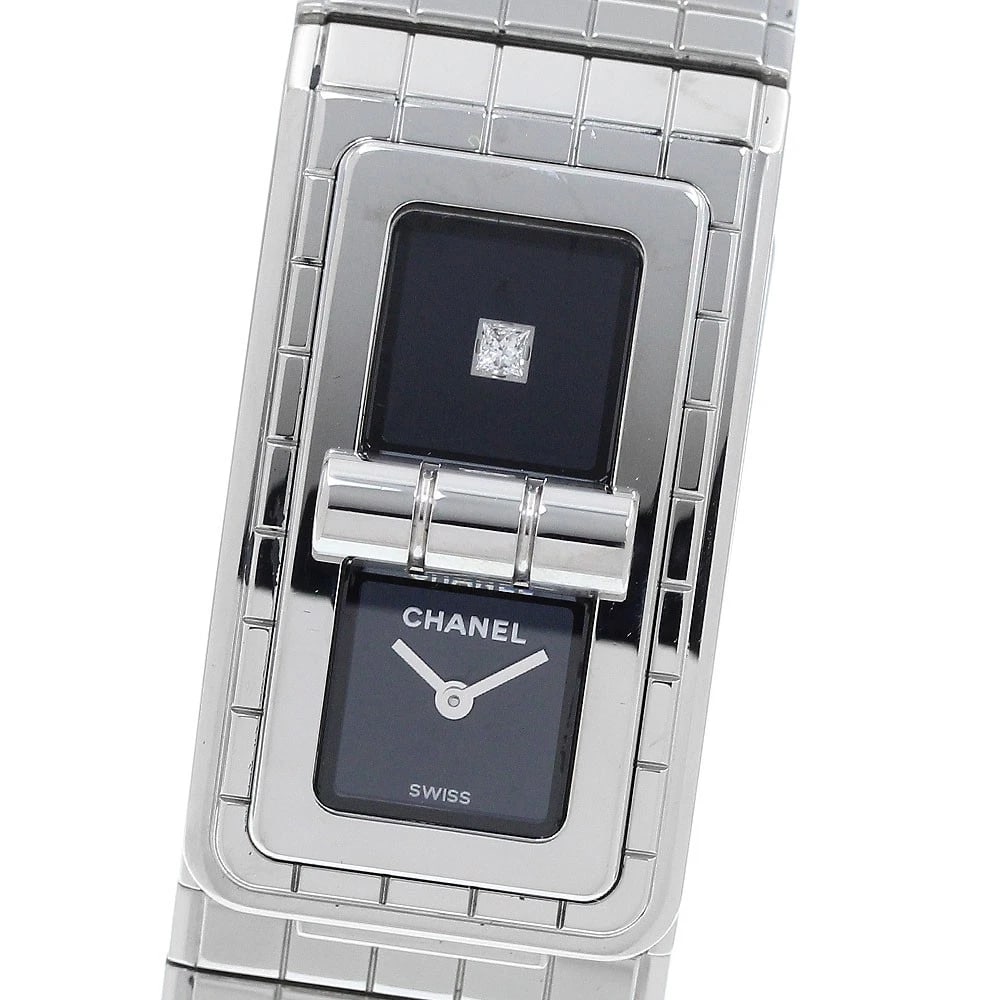 CHANEL CODE COCO DIAMOND BLACK DIAL QUARTZ WATCH: CHANEL Code Coco diamond Black Dial Quartz Watch Brand: CHANEL Type/Style: Wristwatch Material: Band Material Stainless Steel, Case Material Stainless Steel Color: Dial Color black Size: Case Size Abo