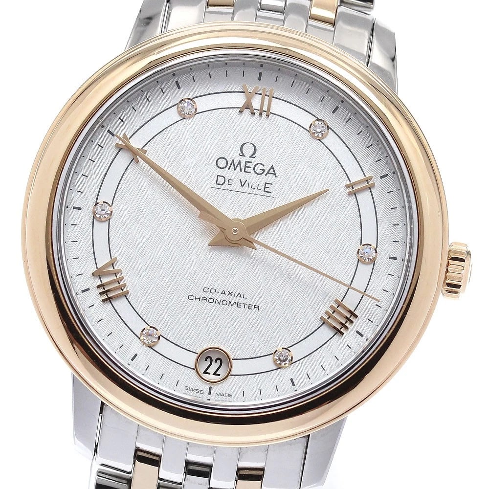 OMEGA DE VILLE PRESTIGE DIAMOND AUTOMATIC WATCH: OMEGA De Ville Prestige diamond Automatic Watch Brand: OMEGA Type/Style: Wristwatch Material: Band Material Stainless Steel/PG, Case Material Stainless Steel/PG Color: Dial Color Silver Size: Case Siz