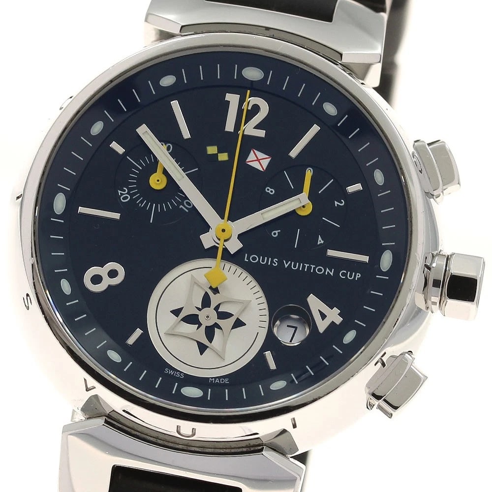 LOUIS VUITTON TAMBOUR CUP MM CHRONOGRAPH QUARTZ WATCH: LOUIS VUITTON Tambour Cup MM Chronograph Quartz Watch Brand: LOUIS VUITTON Type/Style: Wristwatch Material: Band Material rubber, Case Material Stainless Steel Color: Dial Color black Size: Case Size 