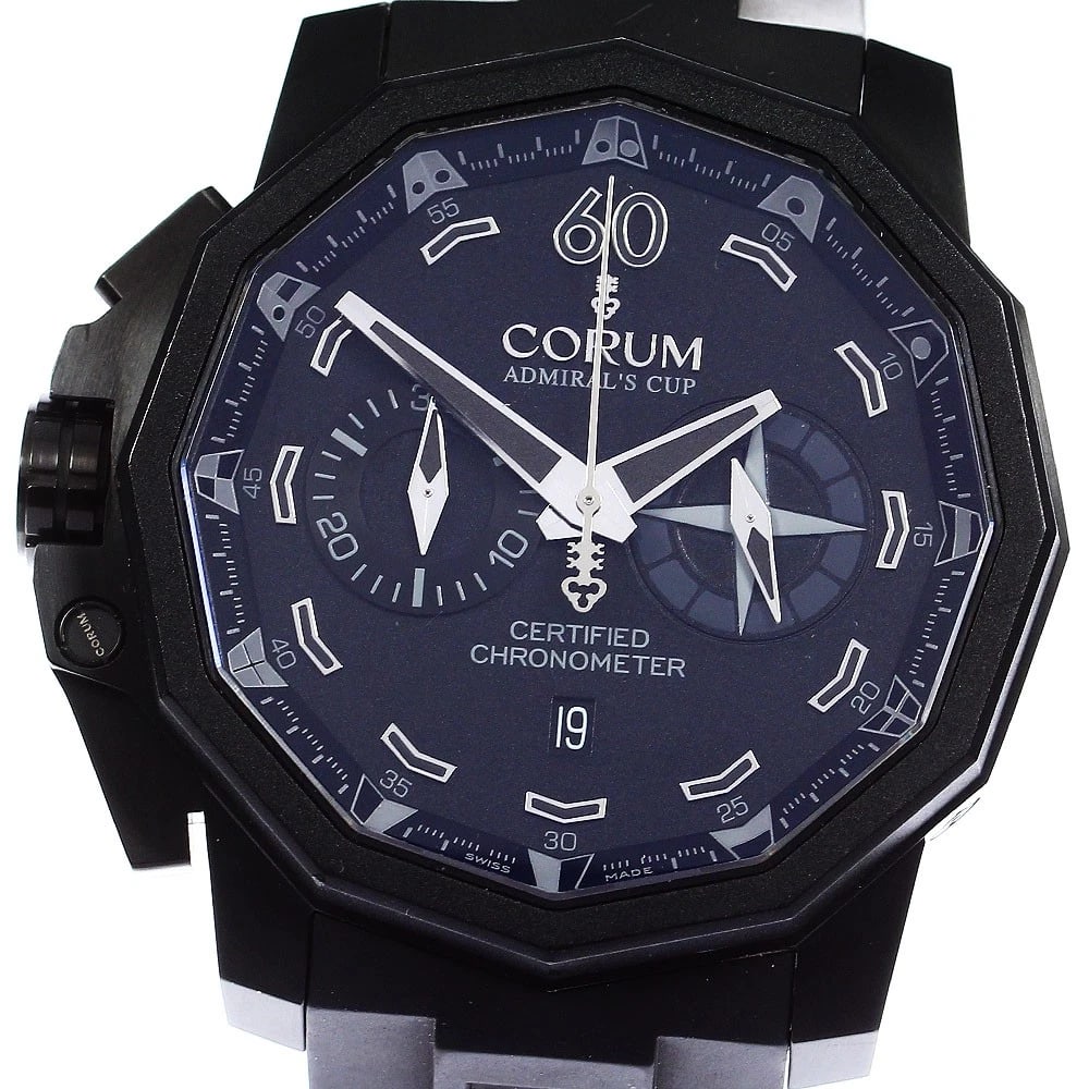 CORUM ADMIRALS CUP SEAFENDER CHRONOGRAPH WATCH: CORUM Admirals Cup Seafender Chronograph Watch Brand: CORUM Type/Style: Wristwatch Material: Band Material rubber, Case Material titanium Color: Dial Color black Size: Case Size About47mm (1.9inch)