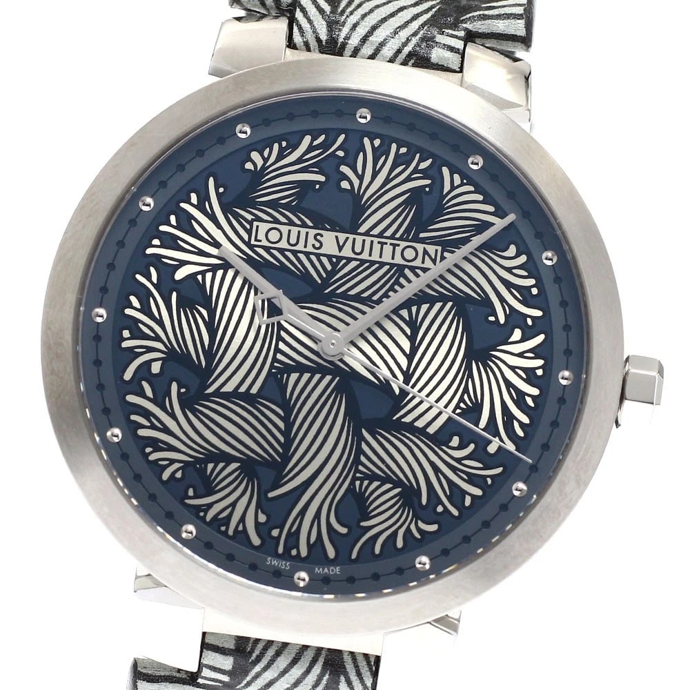 LOUIS VUITTON TAMBOUR DAMIER GRAPHITE WATCH: LOUIS VUITTON Tambour Damier Graphite Watch Brand: LOUIS VUITTON Type/Style: Wristwatch Material: Band Material leather, Case Material Stainless Steel Color: Dial Color Gray / Silver Size: Case Size A