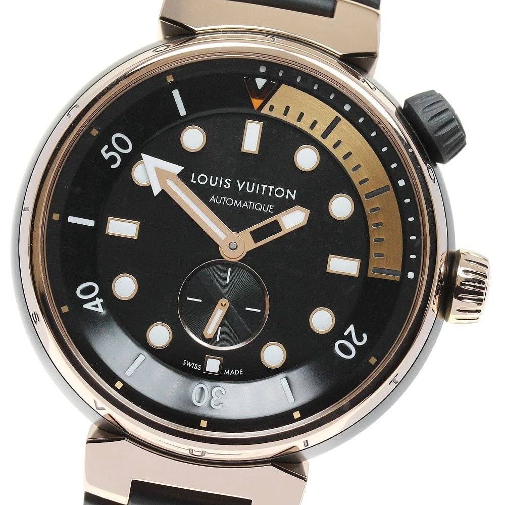 LOUIS VUITTON TAMBOUR STREET DIVER K18PG SMALL WATCH: LOUIS VUITTON Tambour Street Diver K18PG small Watch Brand: LOUIS VUITTON Type/Style: Wristwatch Material: Band Material rubber, Case Material Stainless Steel/K18PG Color: Dial Color black Size: Case 