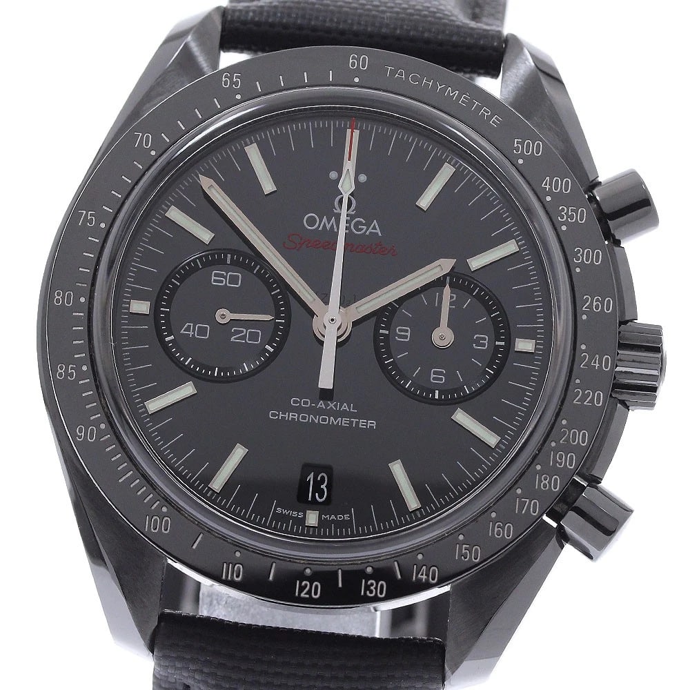 OMEGA SPEEDMASTER AUTOMATIC WATCH: OMEGA Speedmaster Automatic Watch Brand: OMEGA Type/Style: Wristwatch Material: Band Material Leather / nylon, Case Material ceramic Color: Dial Color black Size: Case Size About44mm (1.7inch) Wrist
