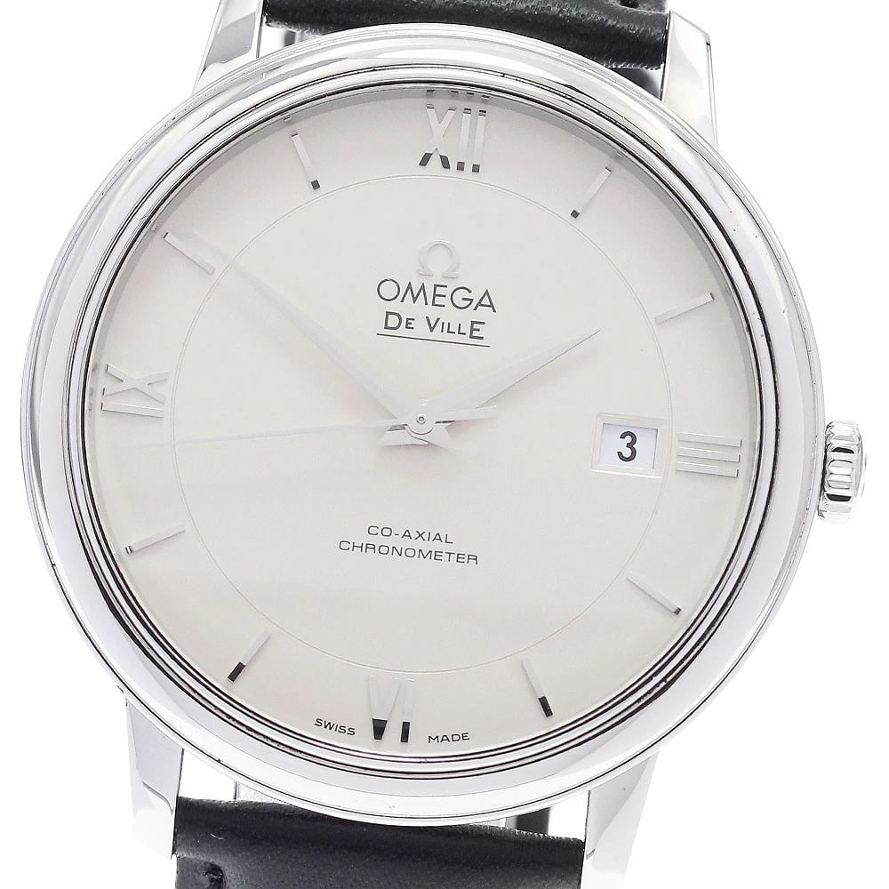 OMEGA DE VILLE PRESTIGE COAXIAL DATE AUTOMATIC WATCH: OMEGA De Ville Prestige Coaxial Date Automatic Watch Brand: OMEGA Type/Style: Wristwatch Material: Band Material leather, Case Material Stainless Steel Color: Dial Color Silver Size: Case Size