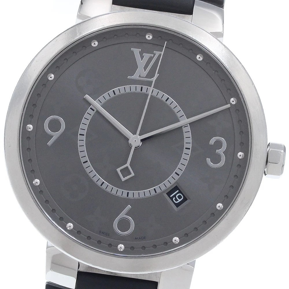 LOUIS VUITTON TAMBOUR SLIM ECLIPSE DATE GRAY DIAL QUARTZ WATCH: LOUIS VUITTON Tambour Slim Eclipse Date gray Dial Quartz Watch Brand: LOUIS VUITTON Type/Style: Wristwatch Material: Band Material rubber, Case Material Stainless Steel Color: Dial Color gray Size: