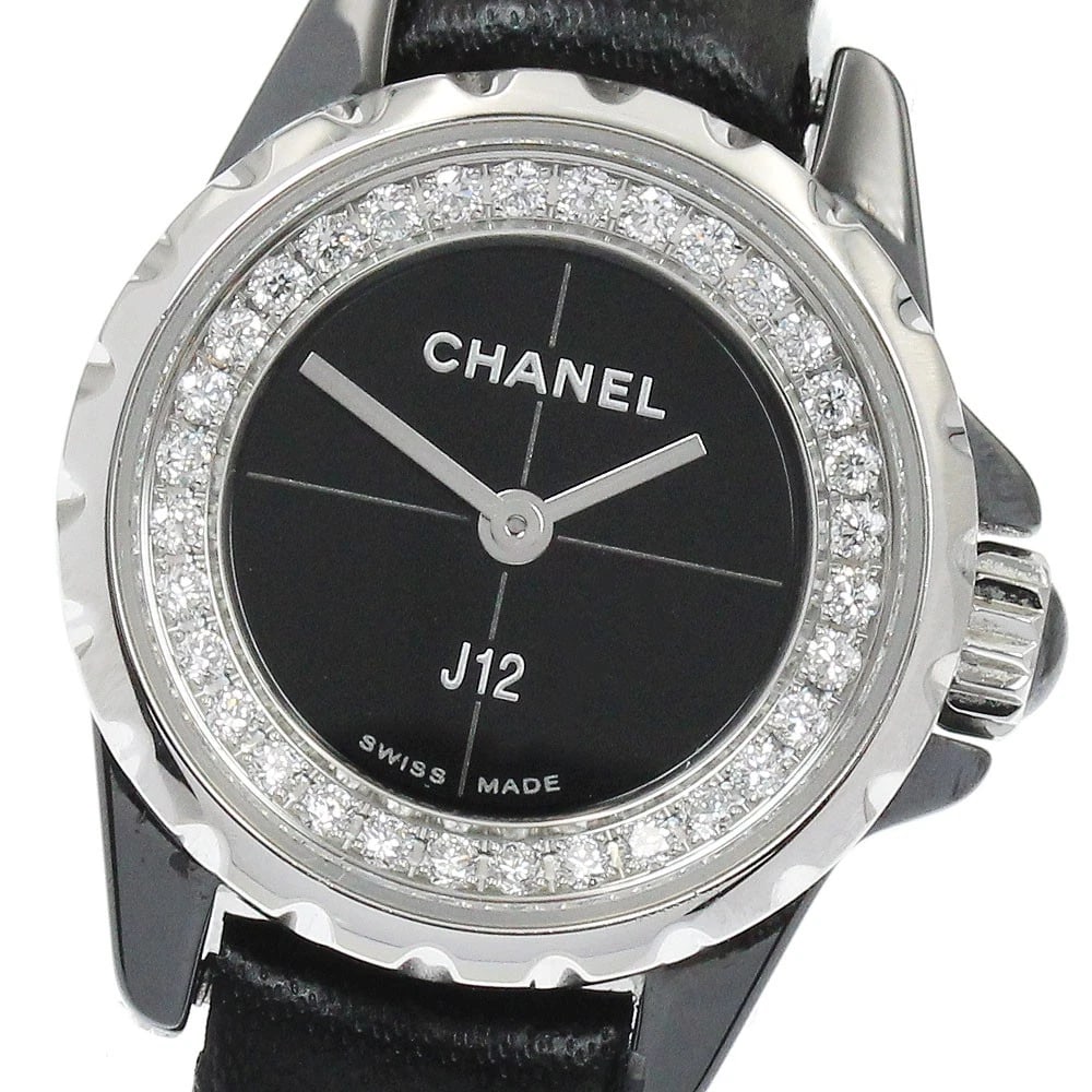 CHANEL J12 DIAMOND BLACK DIAL QUARTZ WATCH: CHANEL J12 Diamond black Dial Quartz Watch Brand: CHANEL Type/Style: Wristwatch Material: Band Material leather, Case Material Ceramic / Stainless Steel Color: Dial Color black Size: Case Size