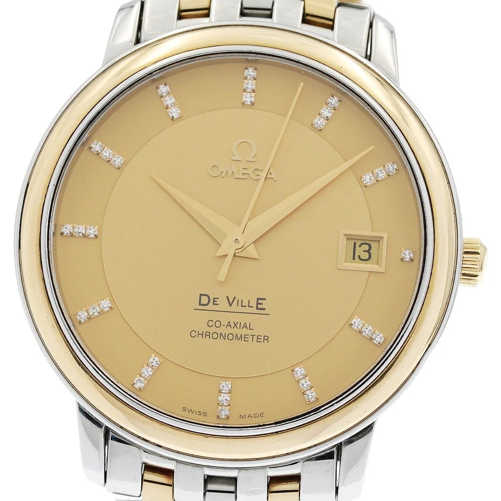 OMEGA DE VILLE PRESTIGE INDEX DIAMOND GOLD DIAL WATCH: OMEGA De Ville Prestige Index diamond Gold Dial Watch Brand: OMEGA Type/Style: Wristwatch Material: Band Material Stainless Steel/YG, Case Material Stainless Steel/YG Color: Dial Color gold Size: