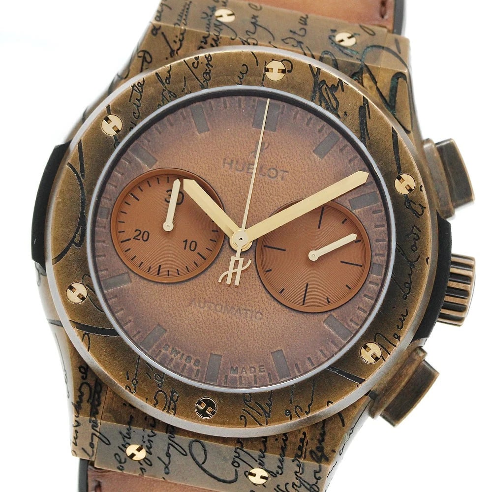HUBLOT CLASSIC FUSION BERLUTI COLD GOLD WATCH: HUBLOT Classic Fusion Berluti Cold Gold Watch Brand: HUBLOT Type/Style: Wristwatch Material: Band Material Rubber / leather, Case Material bronze Color: Dial Color Brown Size: Case Size About45mm
