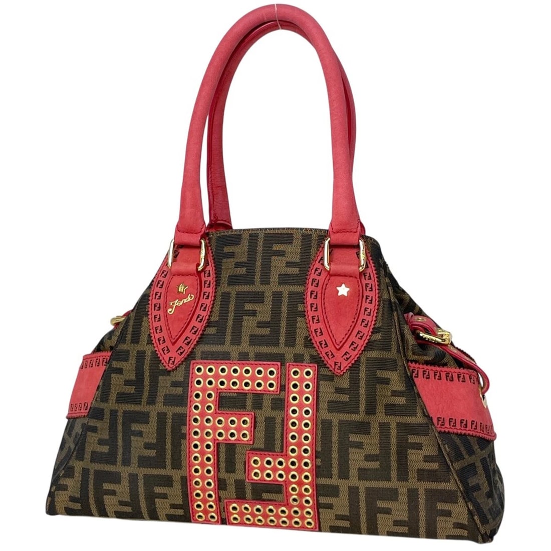 FENDI ETNICO HAND BAG: Fendi Etnico Hand Bag Brand: FENDI Type/Style: Hand Bag Material: canvas ?leather Color: Brown Red Size: Width 32cm(12.6inch) Height 23cm(Median:9.1inch) Depth 14cm(5.5inch) Accessories: None