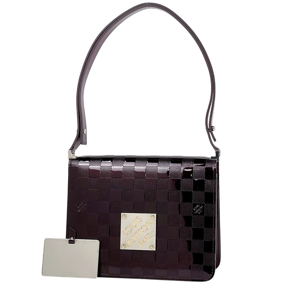 LOUIS VUITTON CABARET SHOULDER BAG: Louis Vuitton cabaret Shoulder Bag Brand: Louis Vuitton Type/Style: Shoulder Bag Material: Damier Vernis Color: Carmine (Bordeaux) Size: Width 22cm(8.7inch) Height 17cm(6.7inch) Depth 7cm(2.8inch)