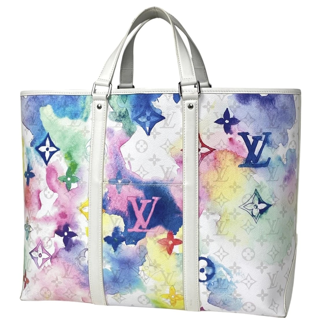 LOUIS VUITTON WEEKEND TOTE GM HAND BAG.: Louis Vuitton Weekend Tote GM Hand Bag. Brand: Louis Vuitton Type/Style: Tote Bag Material: Monogram watercolor Color: Multicolor White Size: Width 43cm(16.9inch) Height 35cm(13.8inch) Depth 15cm(5.9i