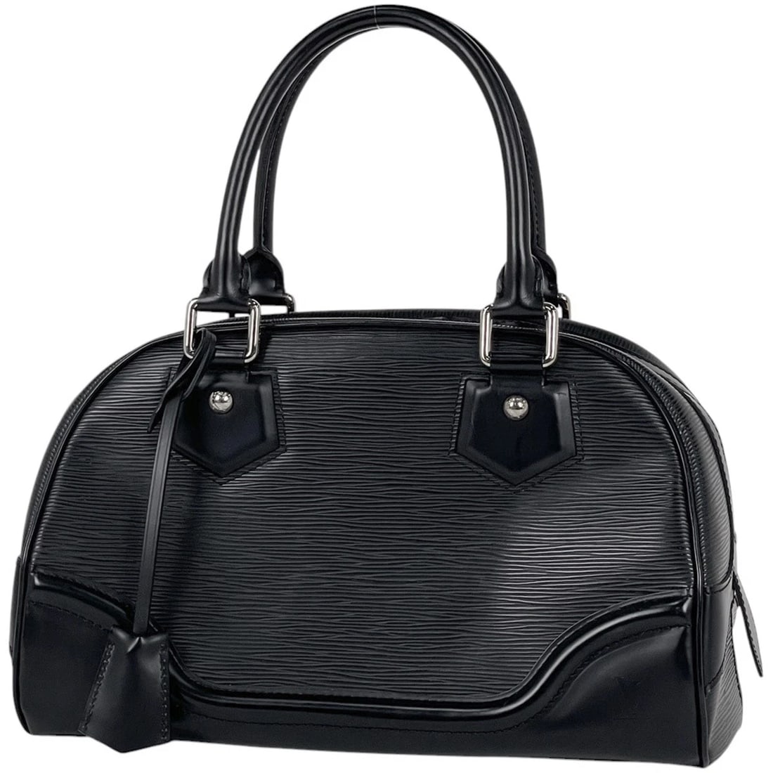 LOUIS VUITTON BOWLING MONTAIGNE PM HAND BAG: Louis Vuitton Bowling Montaigne PM Hand Bag Brand: Louis Vuitton Type/Style: Hand Bag Material: Epi Color: Noir (Black) Size: Width 33cm(13inch) Height 21cm(8.3inch) Depth 17cm(6.7inch) Accessories: