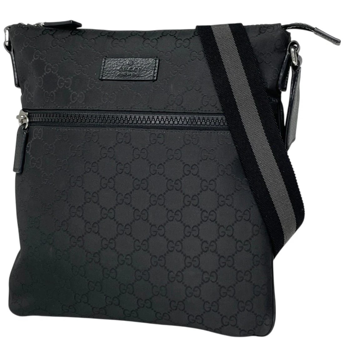 GUCCI SHOULDER BAG GG PATTERN NYLON: Gucci Shoulder Bag GG pattern Nylon Brand: GUCCI Type/Style: Shoulder Bag Material: Nylon ?leather Color: Black Size: Width 27cm(10.6inch) Height 29.5cm(11.6inch) Depth 2.5cm(1inch) Accessories: None
