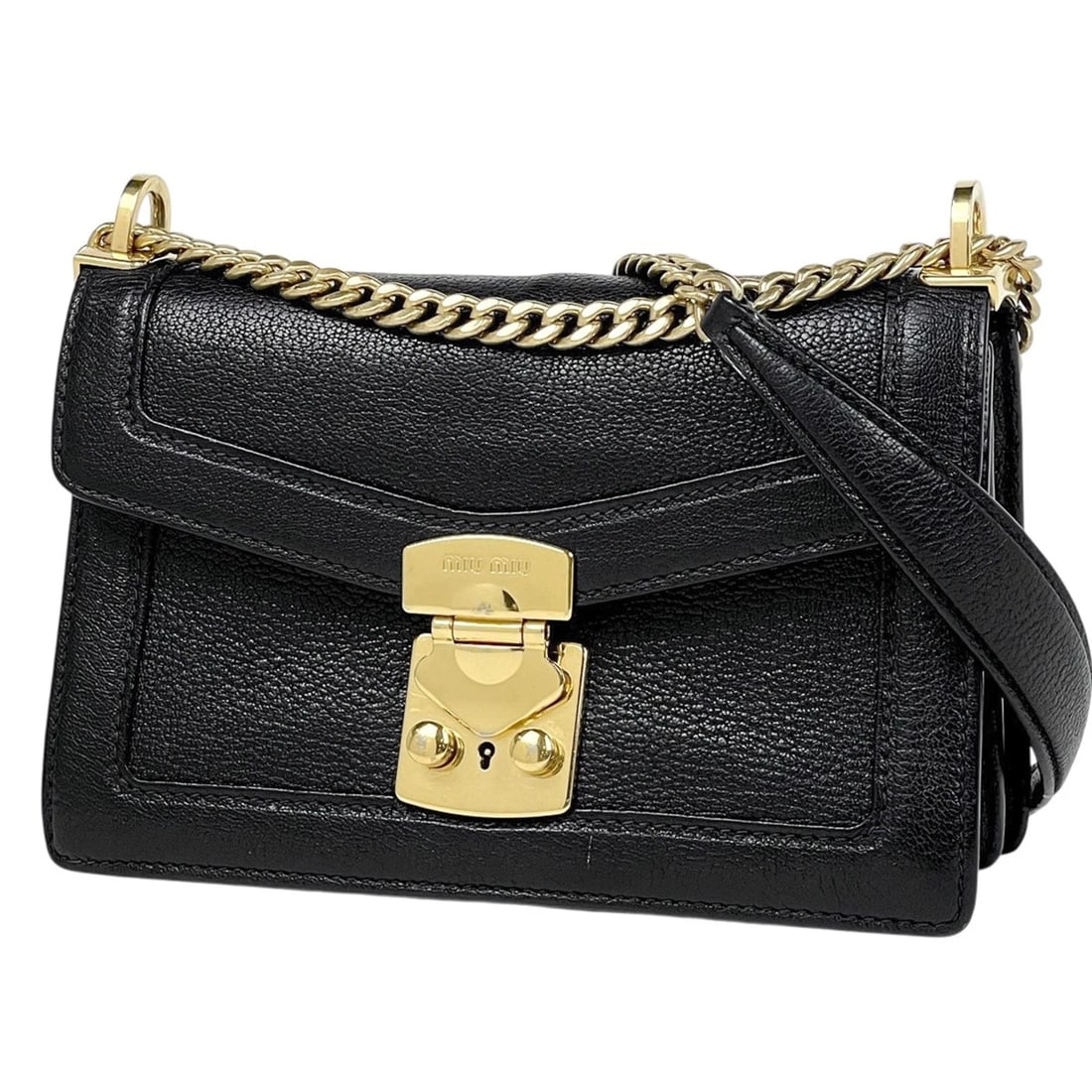 MEW MEW LOGO SHOULDER BAG: Mew Mew Logo Shoulder Bag Brand: Miu Miu Type/Style: Shoulder Bag Material: leather Color: Black Size: Width 22cm(8.7inch) Height 14cm(5.5inch) Depth 7.5cm(3inch) Accessories: None Accessories