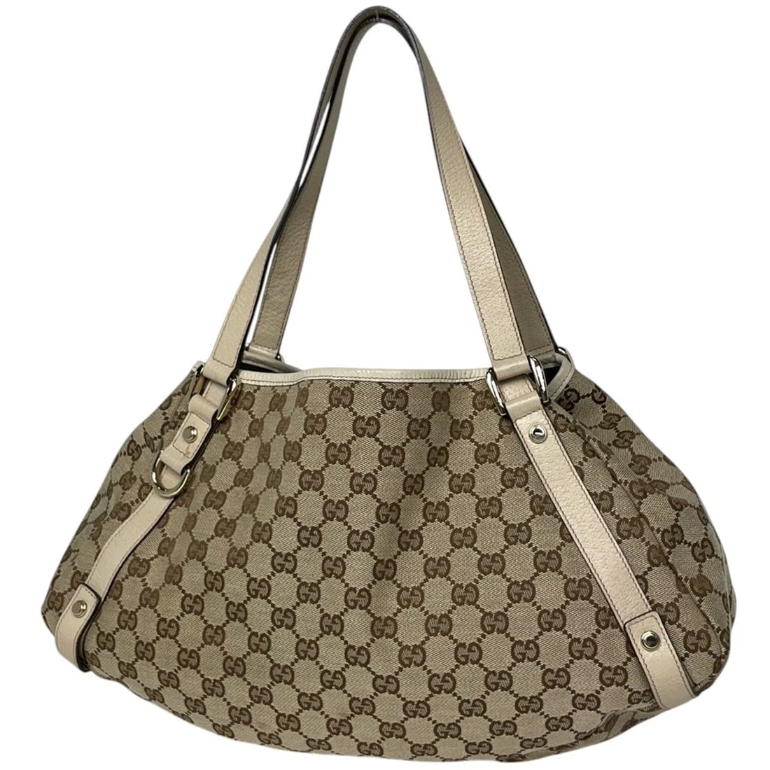 GUCCI TOTE BAG GG PATTERN ABBEY: Gucci Tote Bag GG pattern Abbey Brand: GUCCI Type/Style: Tote Bag Material: GG canvas ?leather Color: Beige Size: Width 42cm(16.5inch) Height 25cm(Median:9.8inch) Depth 11cm(4.3inch Accessories: None