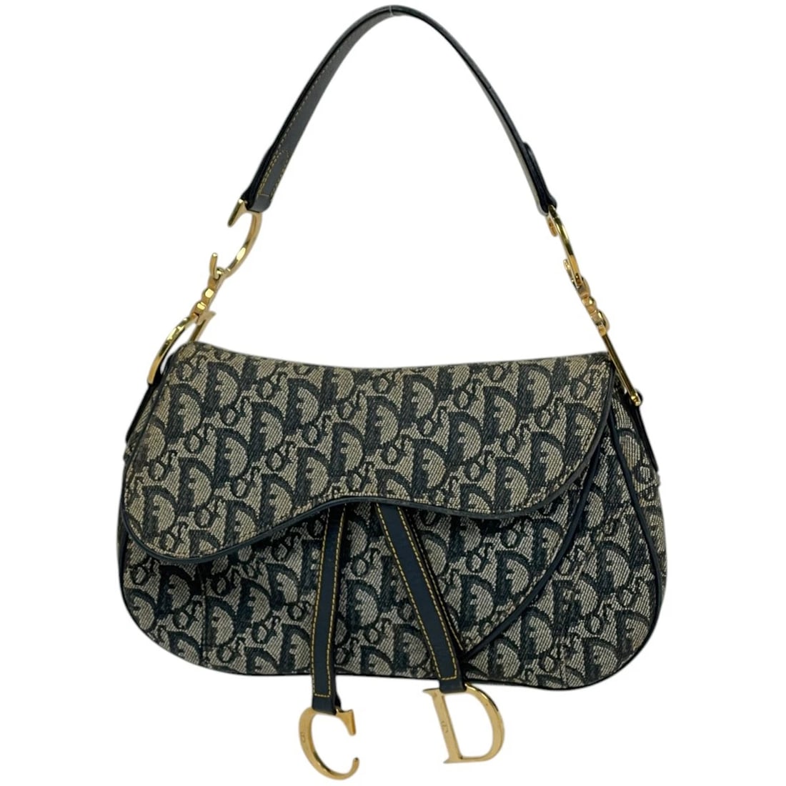CHRISTIAN DIOR TROTTER PATTERN SADDLEBAG SHOULDER BAG: Christian Dior Trotter Pattern Saddlebag Shoulder Bag Brand: Christian Dior Type/Style: Shoulder Bag Material: canvas ?leather Color: Navy blue Size: Width 29cm(Maximum value:11.4inch) Height