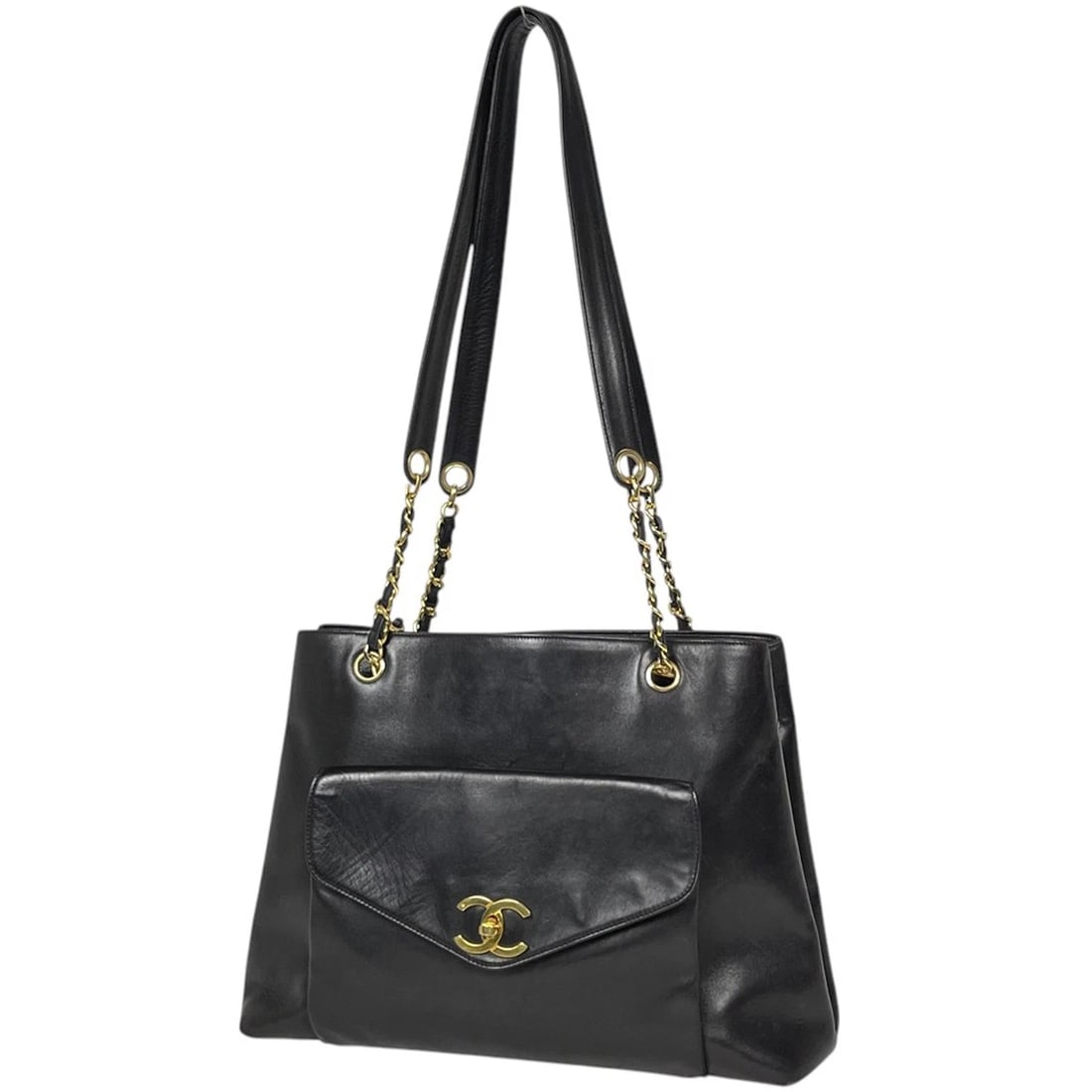 CHANEL TOTE BAG LEATHER: Chanel Tote Bag leather Brand: CHANEL Type/Style: Tote Bag Material: leather Color: Black Size: Width 35cm(13.8inch) Height 27cm(10.6inch) Depth 11cm(4.3inch) Accessories: None Accessories Notice:
