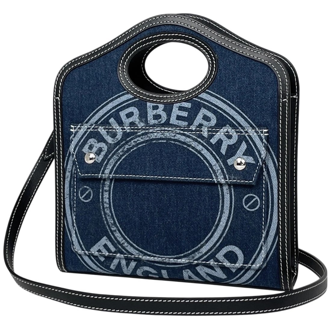 BURBERRY MINI POCKET BAG HAND BAG: Burberry Mini pocket bag Hand Bag Brand: BURBERRY Type/Style: Hand Bag Material: denim ?leather Color: Blue Size: Width 23cm(9.1inch) Height 26cm(Median:10.2inch) Depth 5.5cm(2.2inch) Accessories:
