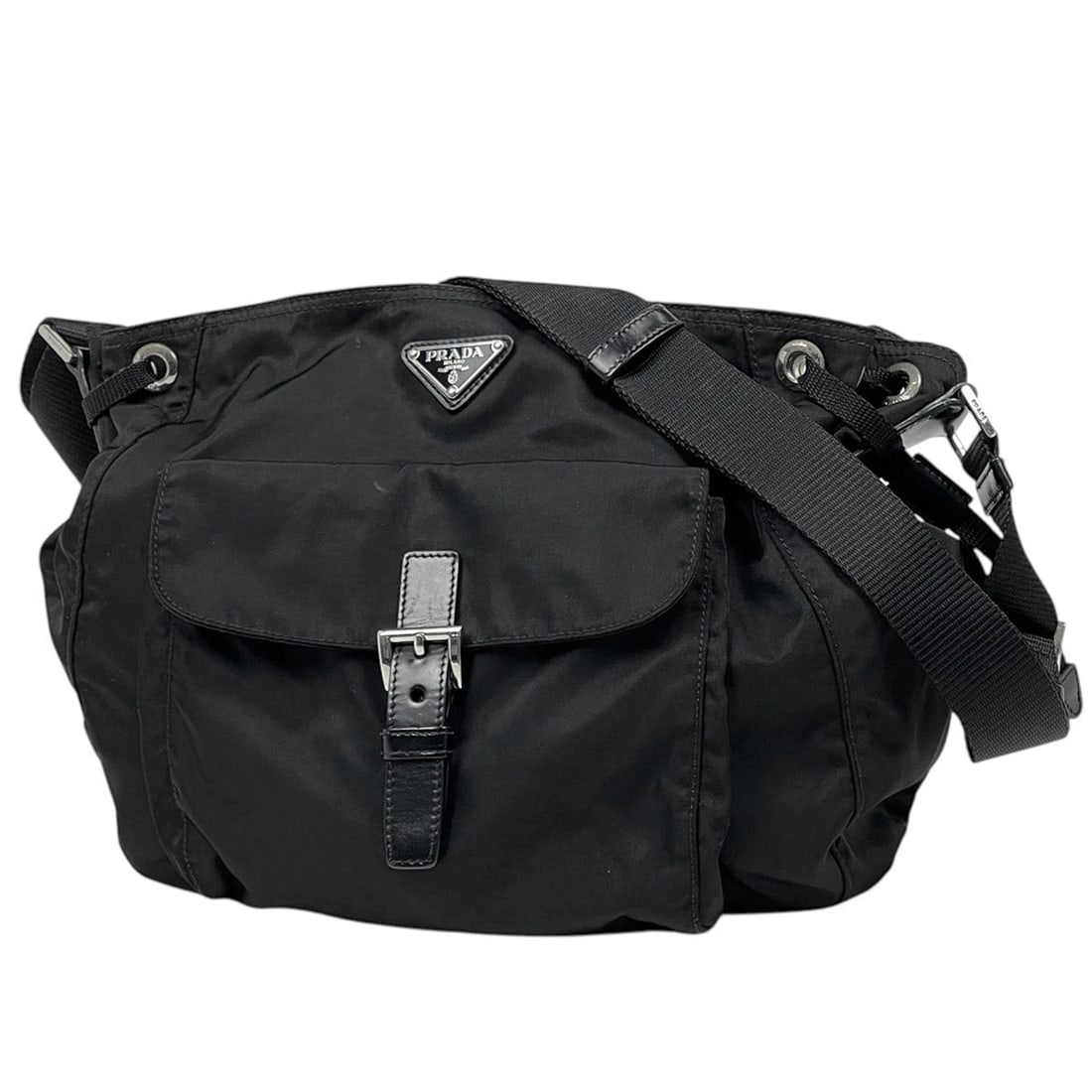 PRADA SHOULDER BAG: PRADA Shoulder Bag Brand: PRADA Type/Style: Shoulder Bag Material: leather Color: Black Size: Width 30cm(11.8inch) Height 23cm(9.1inch) Depth 9cm(3.5inch) Accessories: None Accessories Notice: When
