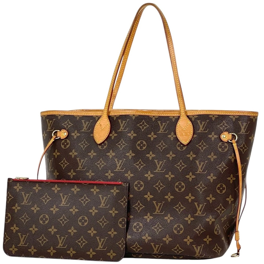 LOUIS VUITTON NEVERFULL MM TOTE BAG HAND BAG: Louis Vuitton Neverfull MM Tote Bag Hand Bag Brand: Louis Vuitton Type/Style: Tote Bag Material: Monogram Color: Brown Threes (Red) Size: Width 32cm(12.6inch) Height 29cm(11.4inch) Depth 17cm(6.7inch)