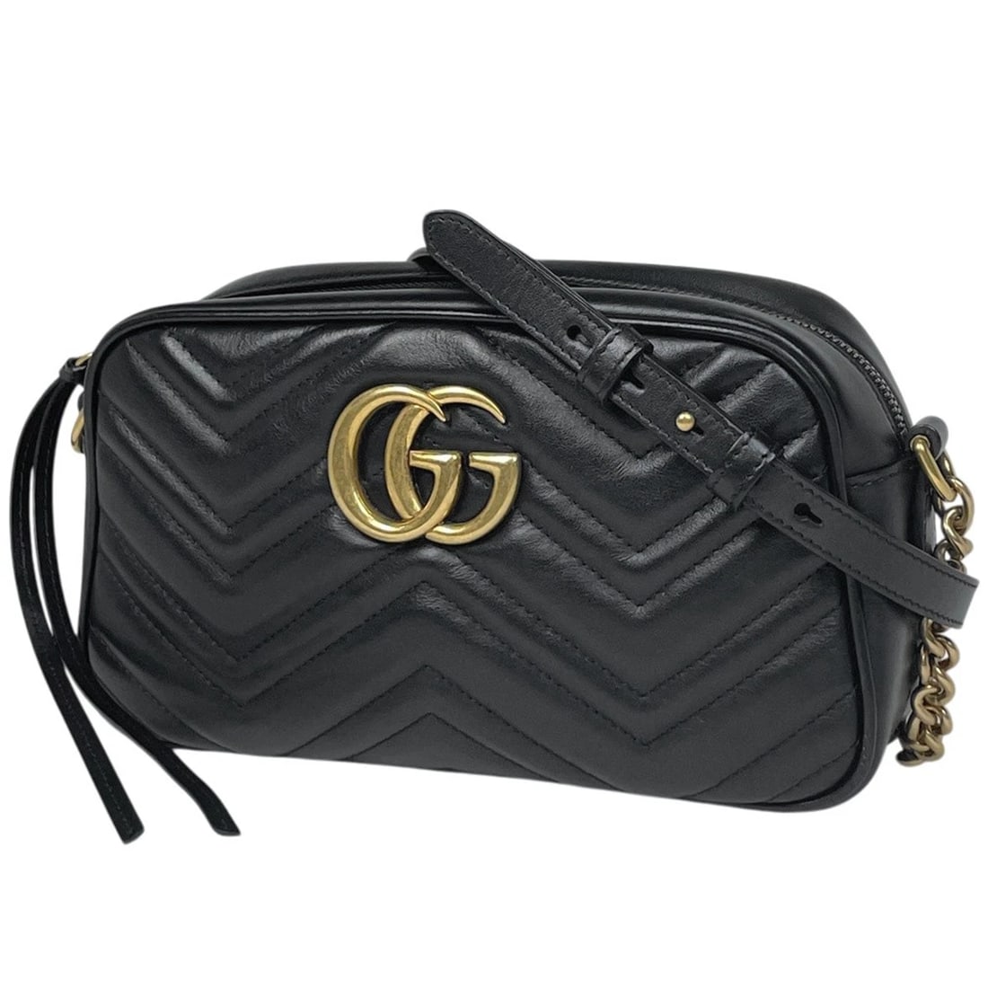 GUCCI GG MARMONT CHAIN SHOULDER BAG: Gucci GG Marmont Chain Shoulder Bag Brand: GUCCI Type/Style: Shoulder Bag Material: leather Color: Black Size: Width 23cm(9.1inch) Height 13.5cm(5.3inch) Depth 7cm(2.8inch) Accessories: None <