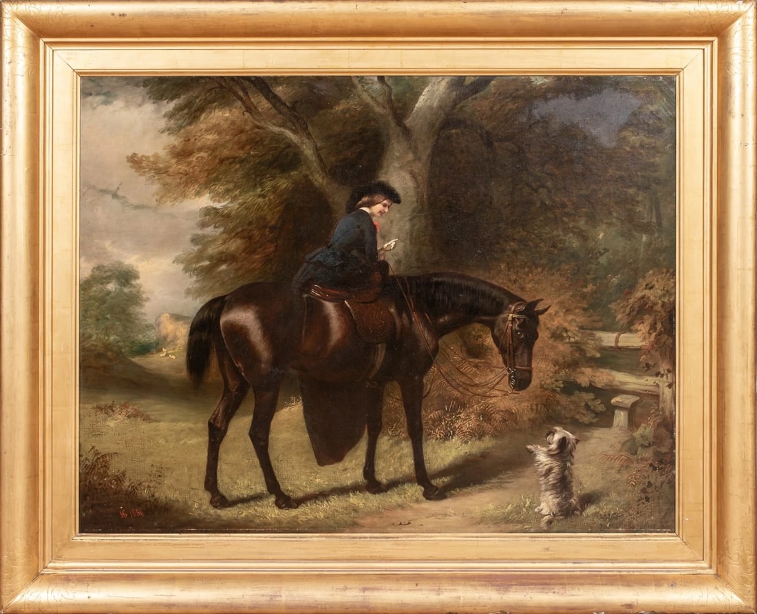 PORTRAIT OF THE COUNTESS OF UXBRIDGE OIL PAINTING: Year: 19th century Size: 45" x 37" Medium: Oil Description: Massive 19th Century Henry Richard Graves' oil painting depicts Sophia Paget (Nee Eversfield), the Countess of Uxbridge, with her Bay Hunter